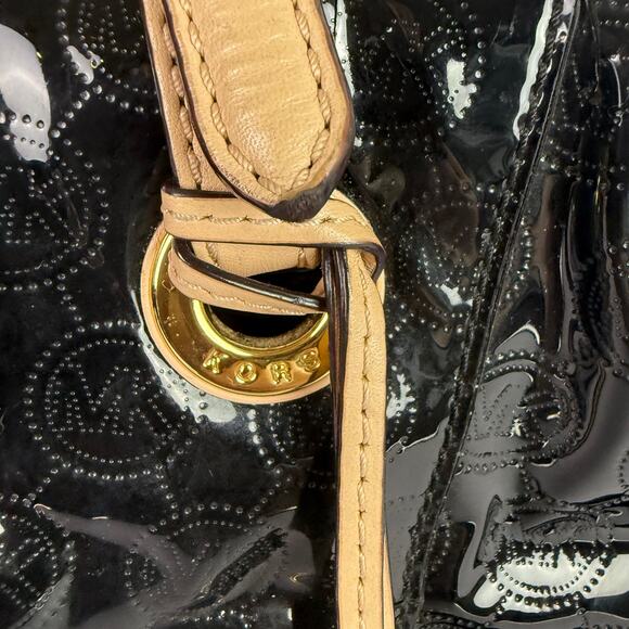 Michael Kors Jet Set Shoulder Tote Bag Black Patent Leather Logo Pattern AV-1302 - Picture 3 of 16